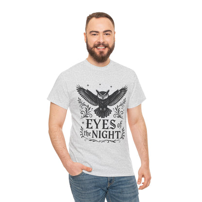 Cool Owl Graphic Unisex Heavy Cotton Tee, Flying Owl Art T-Shirt, Animal Print Tee, Gothic Bird Graphic Tee, Mens Gothic Style Shirt