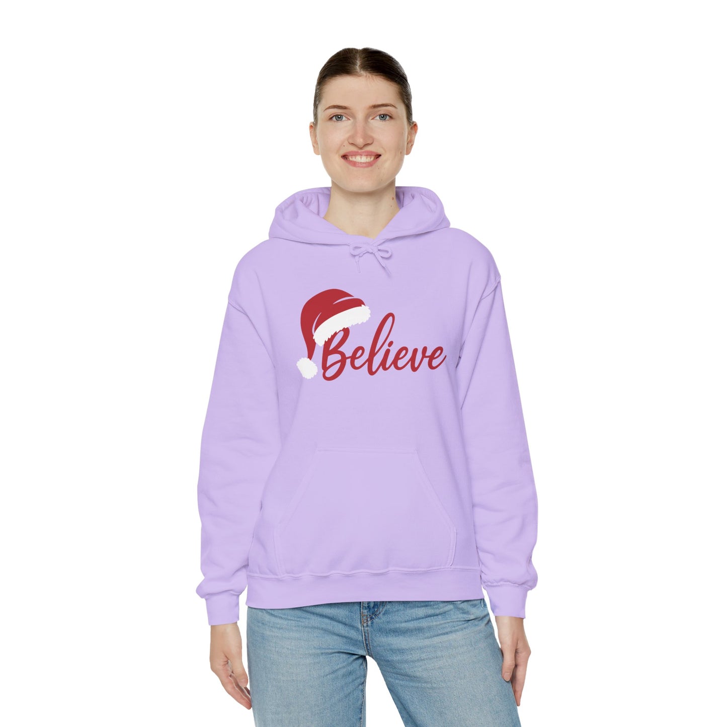 Believe Christmas Women's Hoodie, Minimal Santa Hat Holiday Sweatshirt for Women