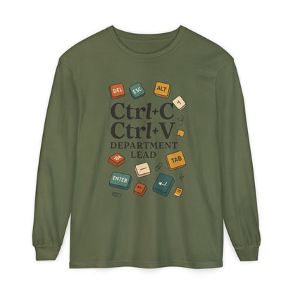 Graphic Long Sleeve Tee, Ctrl+C Ctrl+V Department Lead, Funny Office Humor Shirt, Programmer Gift, Tech Nerd Tee, IT Department Apparel