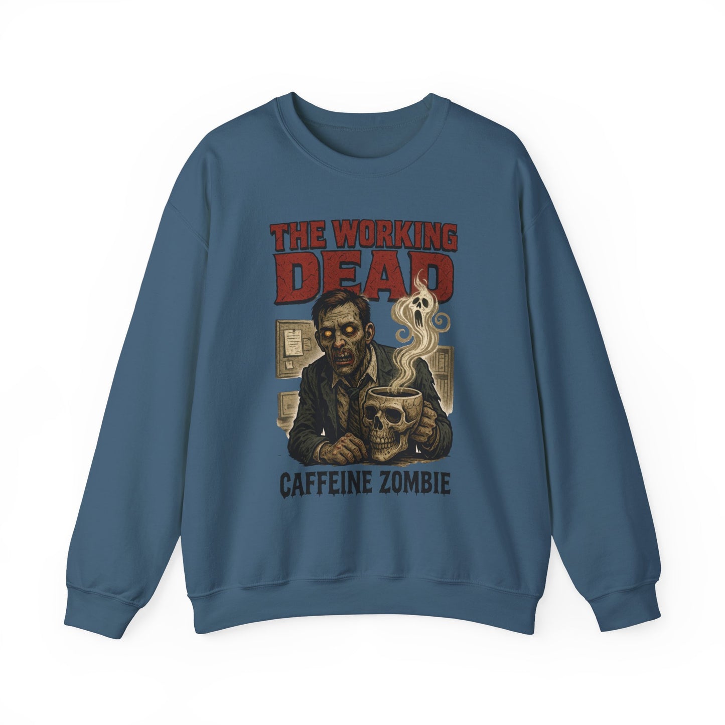 The Working Dead Men's Funny Zombie Sweatshirt, Office Humor Crewneck, Halloween Zombie Top, Coffee Zombie Sweatshirt