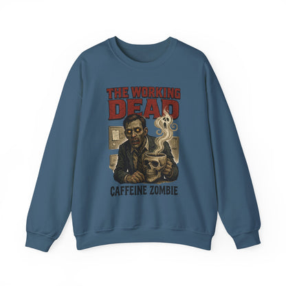 The Working Dead Men's Funny Zombie Sweatshirt, Office Humor Crewneck, Halloween Zombie Top, Coffee Zombie Sweatshirt