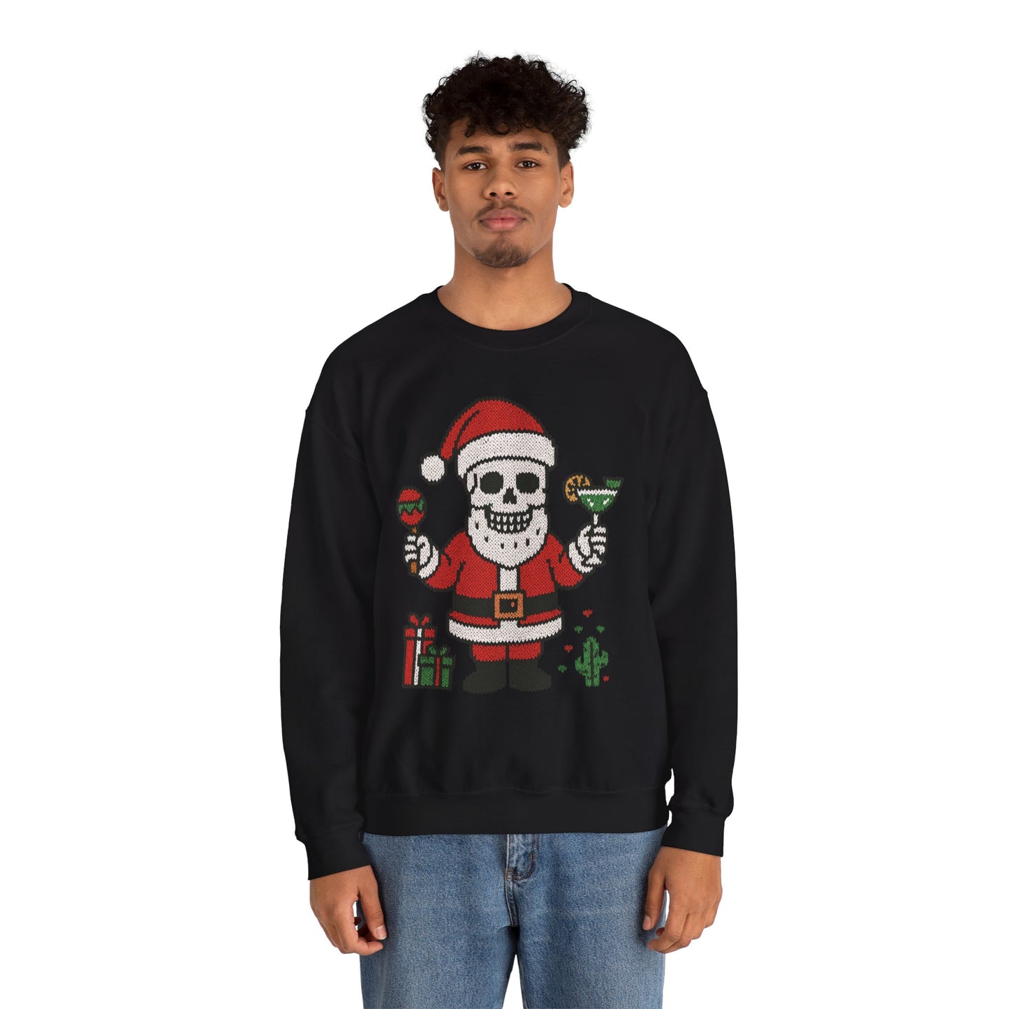 Funny Santa Skull Christmas Men's Sweatshirt, Holiday Margarita Pullover