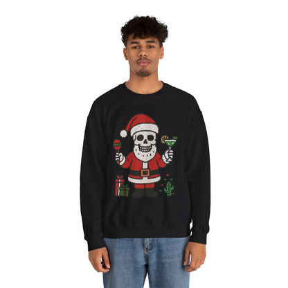 Funny Santa Skull Christmas Men's Sweatshirt, Holiday Margarita Pullover
