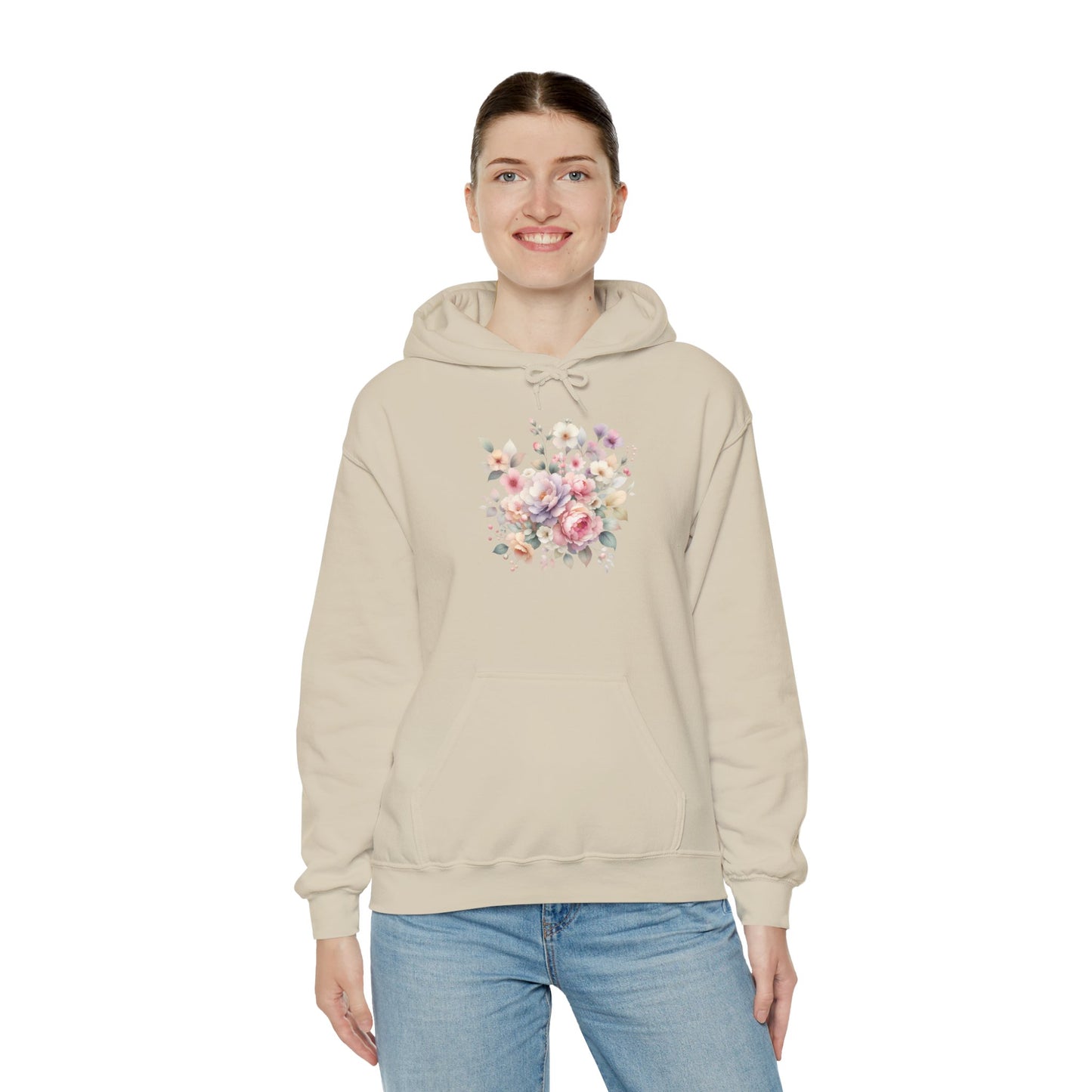 Floral Comfort Hoodie, Cozy Sweatshirt for Women, Spring Fashion, Gift for Her, Casual Everyday Wear, Soft Pastel Flower Print Sweatshirt