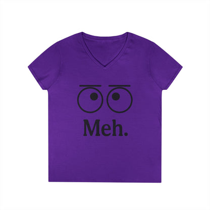 Funny Ladies' V-Neck T-Shirt - "Meh." Graphic, Casual Humor Tee, Gift for Her, Everyday Wear, Cute Top