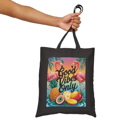 Tote Bag with Tropical Design, Good Vibes Only, Beach Tote, Eco-Friendly Bag, Summer Gift, Grocery Tote, Fun Shopping Bag, Flamingo Pattern