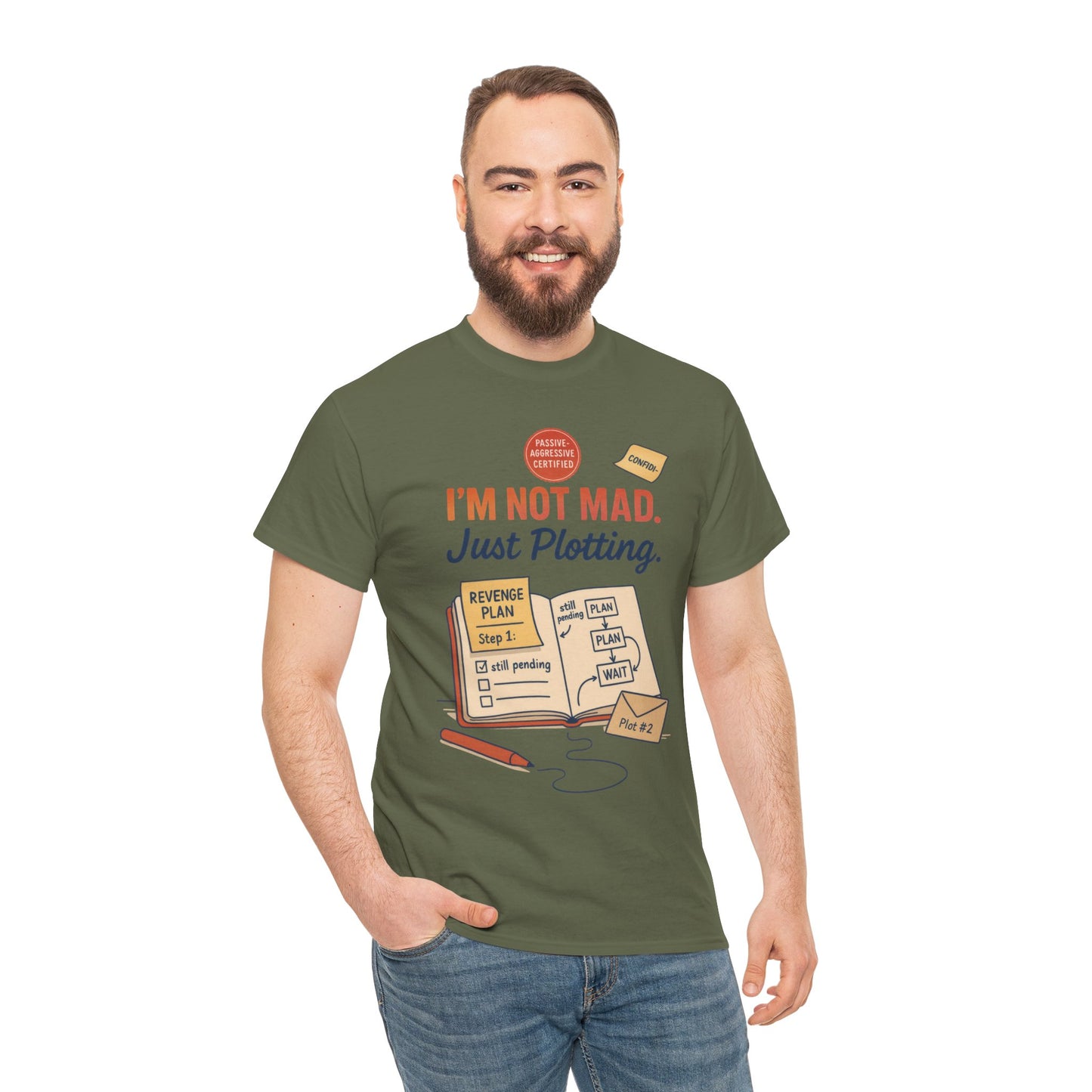 Funny Revenge Plan T-Shirt for Men, I'm Not Mad Just Plotting, Passive Aggressive Humor Tee, Humor Shirt, Funny Graphic Tee