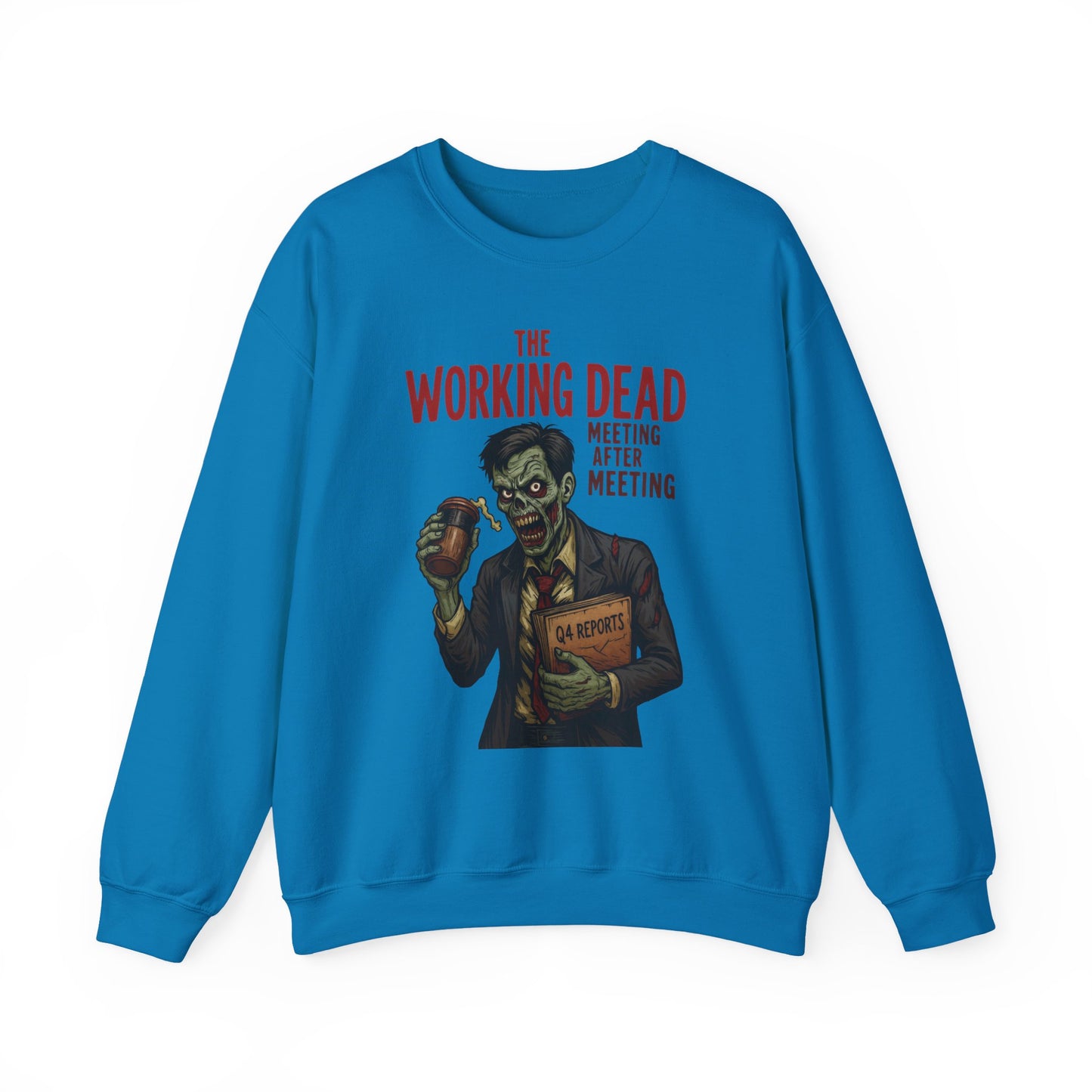 The Working Dead Men's Funny Zombie Sweatshirt, Office Humor Crewneck, Halloween Work Top