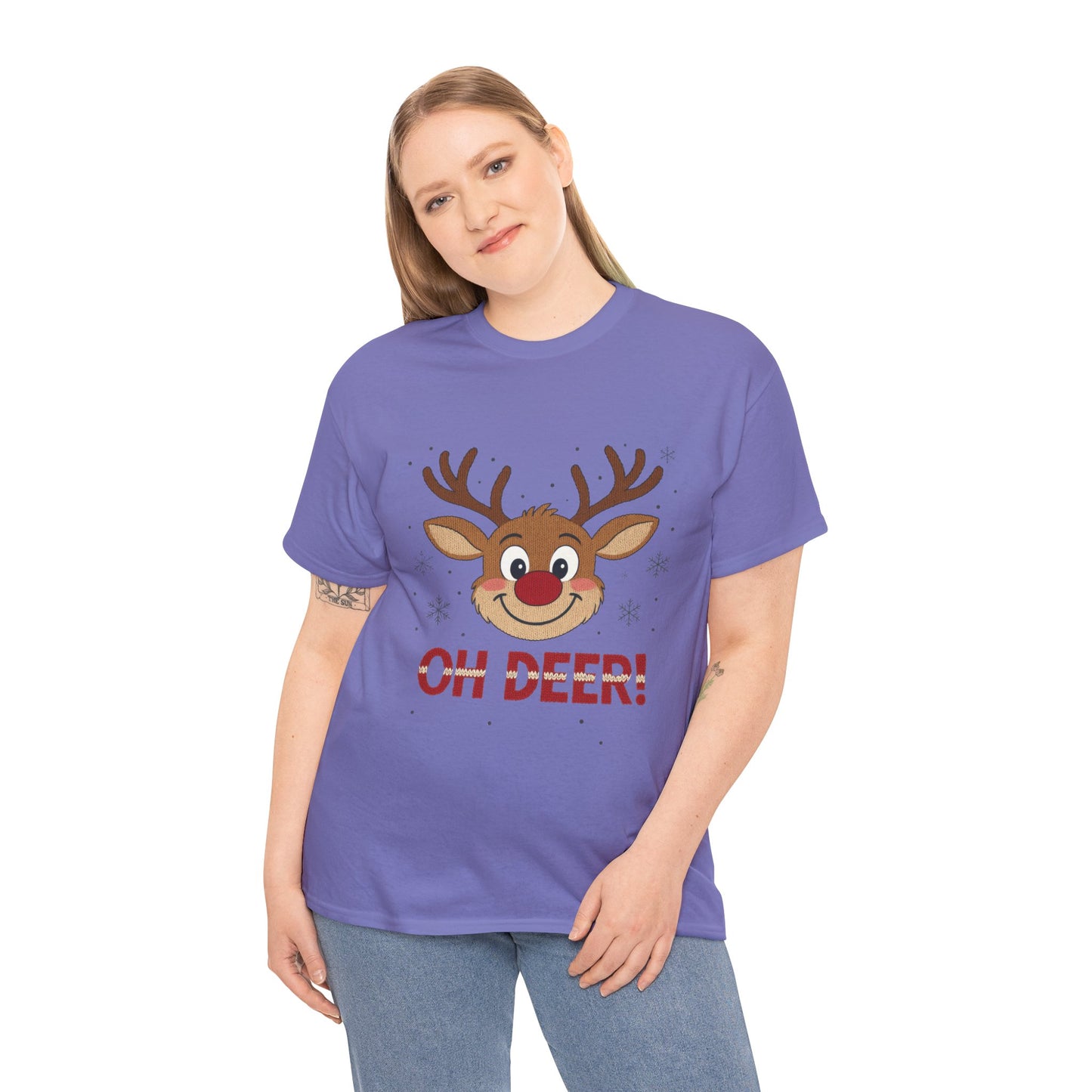 Women's Oh Deer Christmas T-Shirt, Cute Reindeer Holiday Graphic Tee, Women's Heavy Cotton Tee