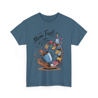 Mom Fuel Heavy Cotton Tee, Funny Coffee Lover T-Shirt, Gift for Moms, Mother's Day, Casual Wear, Pajama Top