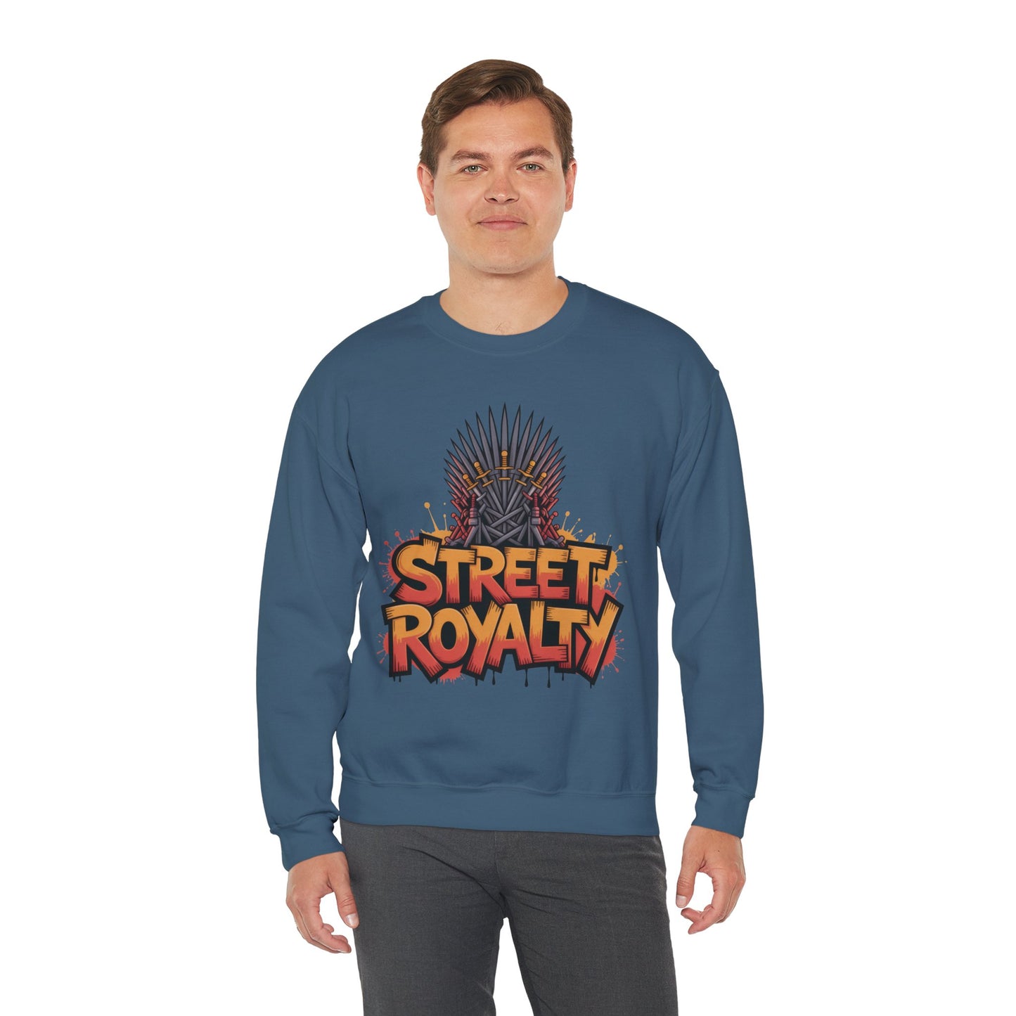 Street Royalty Men's Crewneck Sweatshirt, Graffiti Crown Graphic Pullover, Urban Streetwear Top for Men