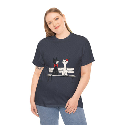Cute Cat Lovers Tee, Womens Heavy Cotton Tee for Pet Owners, Funny Cat Shirt, Gift for Cat Lovers, Casual T-Shirt, Animal Art Tee