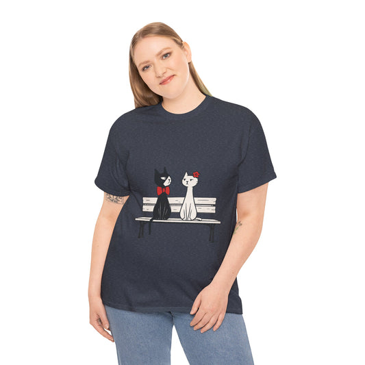 Cute Cat Lovers Tee, Womens Heavy Cotton Tee for Pet Owners, Funny Cat Shirt, Gift for Cat Lovers, Casual T-Shirt, Animal Art Tee