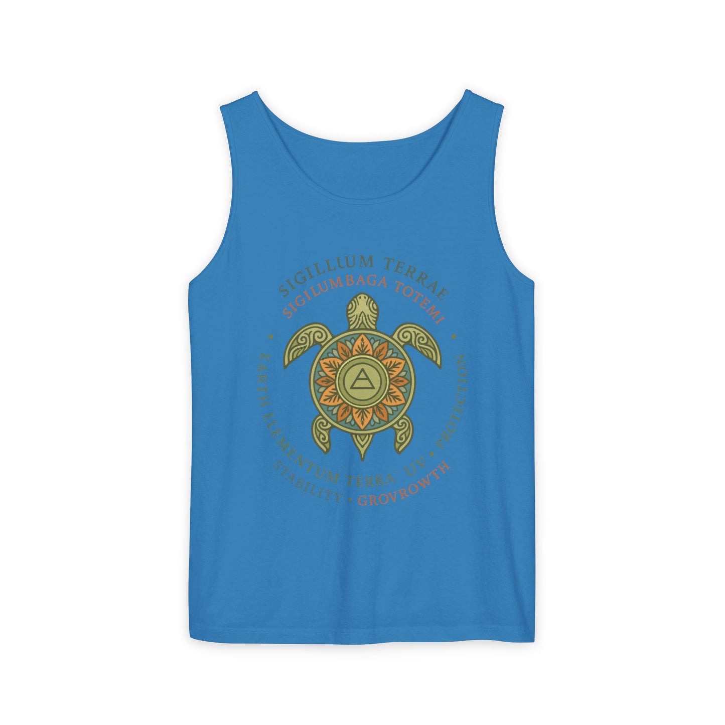 Earth Totem Turtle Womens Tank, Sigillum Terrae Symbol, Elemental Growth Tee, Nature-Inspired Tank Top with Protective Symbol, , Beachwear