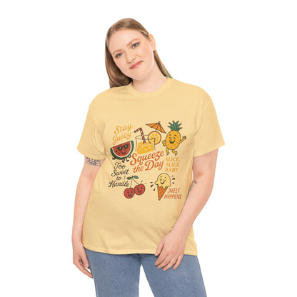 Cute Fruit Pun T-Shirt for Women, Summer Graphic Tee, Kawaii Watermelon Pineapple Ice Cream Design, Squeeze the Day Shirt, Stay Juicy Top
