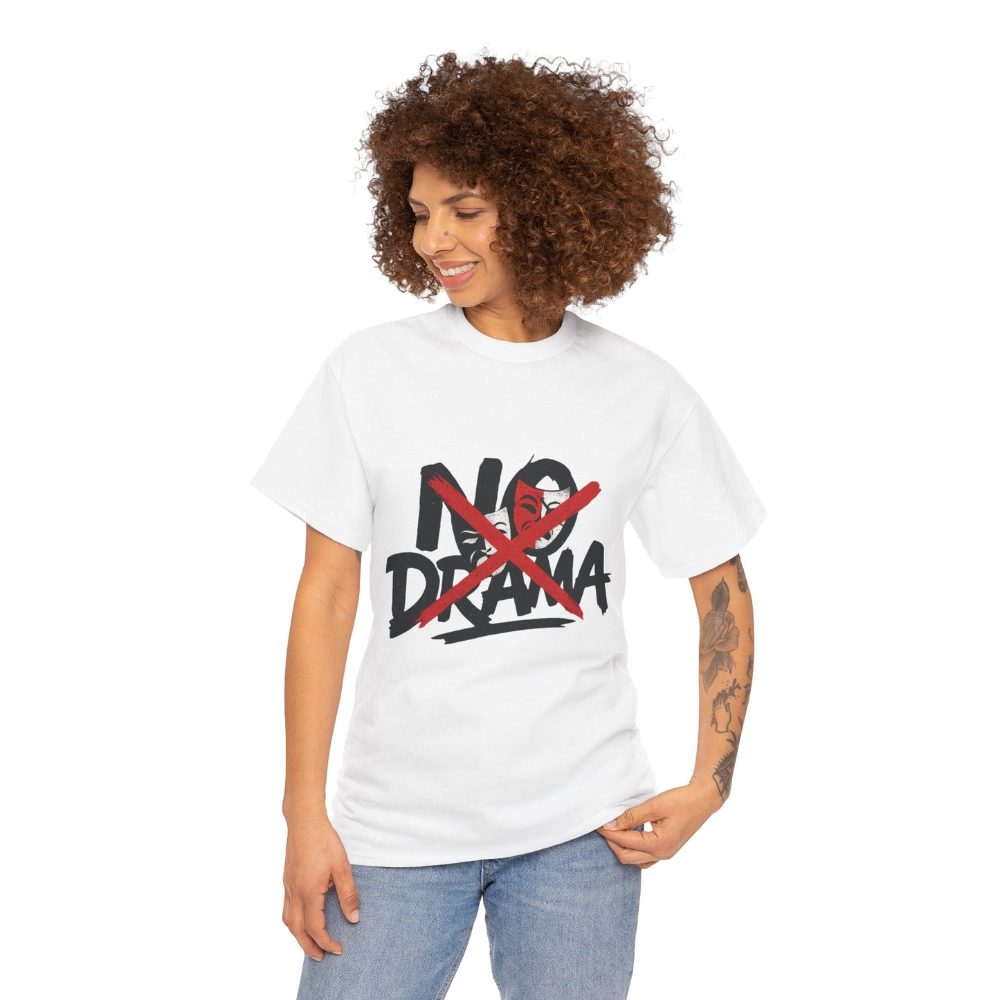 No Drama Unisex Heavy Cotton Tee, Casual Shirt, Gift for Friends, Relaxed Fit, Comfort Wear, Everyday Style