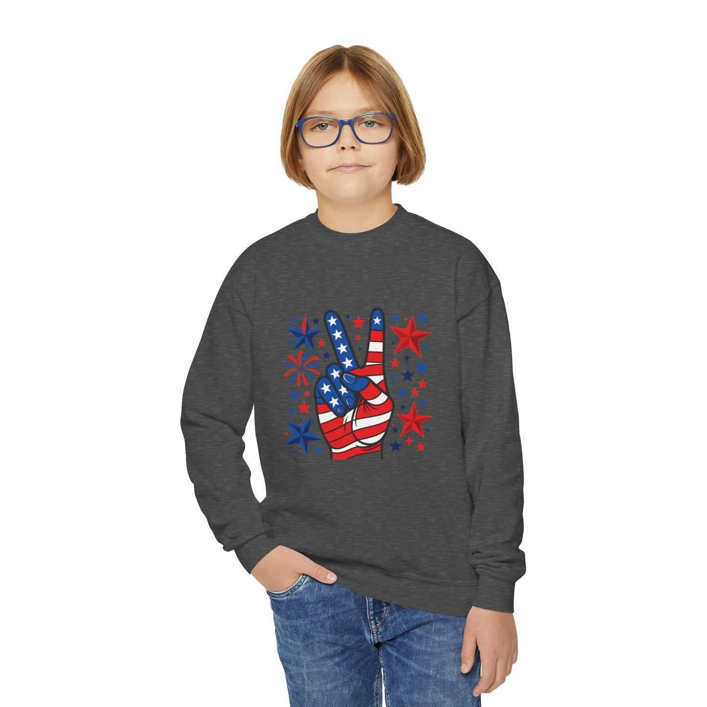 Patriotic Youth Crewneck Sweatshirt - Perfect for Independence Day, Camp, Summer Celebrations, School Spirit, and Everyday Comfort