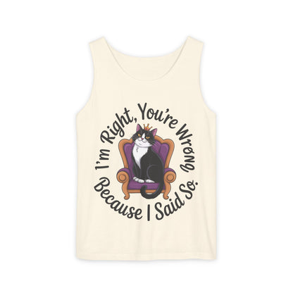 Funny Cat Queen Tank Top, Sassy Cat Graphic Tee for Women, Cat Mom Humor Tee Gift, Funny Graphic T-Shirt, I'm Right, You're Wrong Tee