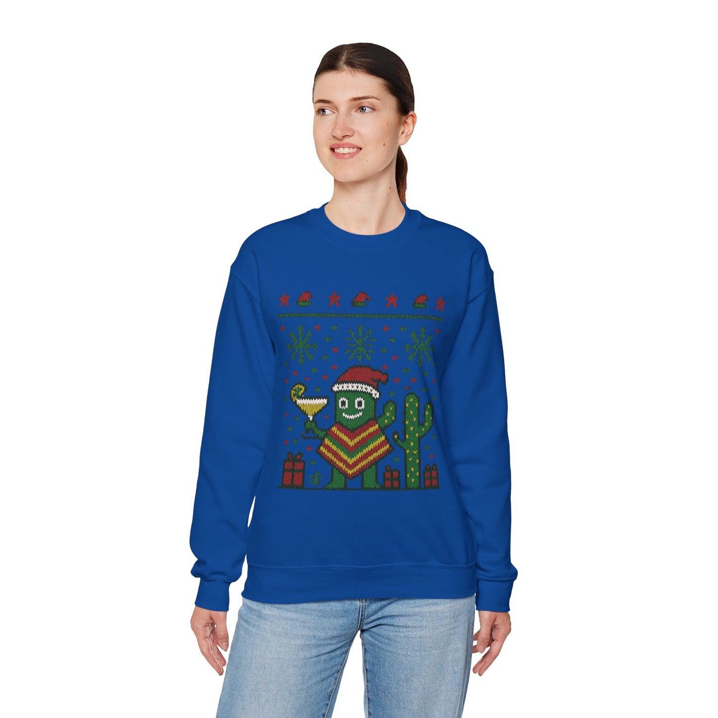 Festive Cactus Christmas Women's Sweatshirt, Funny Santa Hat Holiday Pullover, Women's Heavy Blend™ Crewneck Sweatshirt
