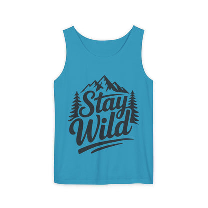 Stay Wild Garment-Dyed Mens Tank Top, Boho Summer Top, Adventure Shirt, Nature Lover Apparel, Gift for Hikers, Outdoor Clothing