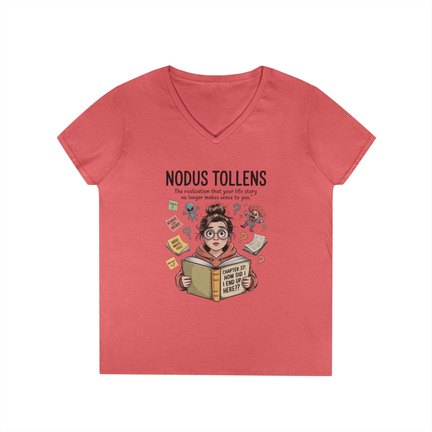 Nodus Tollens V-Neck T-Shirt, Women's Heavy Cotton Shirt, Latin Words, Moods & Modes, Self-Awareness, Quirky Humor Shirt