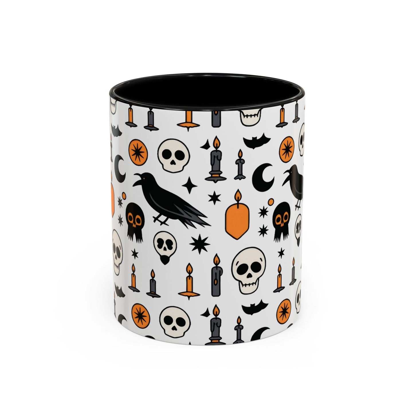 Gothic Halloween Mug, Skull, Candle - Raven Pattern Coffee Cup, Dark Aesthetic Spooky Gift for Her or Him, Accent Coffee Mug (11, 15oz)