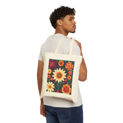 Floral Cotton Canvas Tote Bag, Eco-Friendly Shopping Bag, Reusable Grocery Tote, Boho Chic Gift, Market Bag with Flower Design