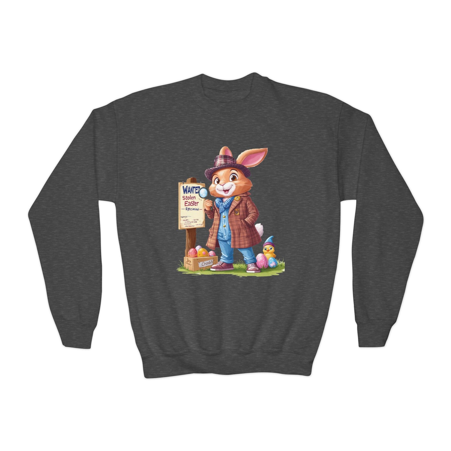 Easter Bunny Detective Kids Sweatshirt - Fun Egg Hunt Design, Cute Spring Holiday Outfit, Youth Crewneck for Boys & Girls, Easter Gift