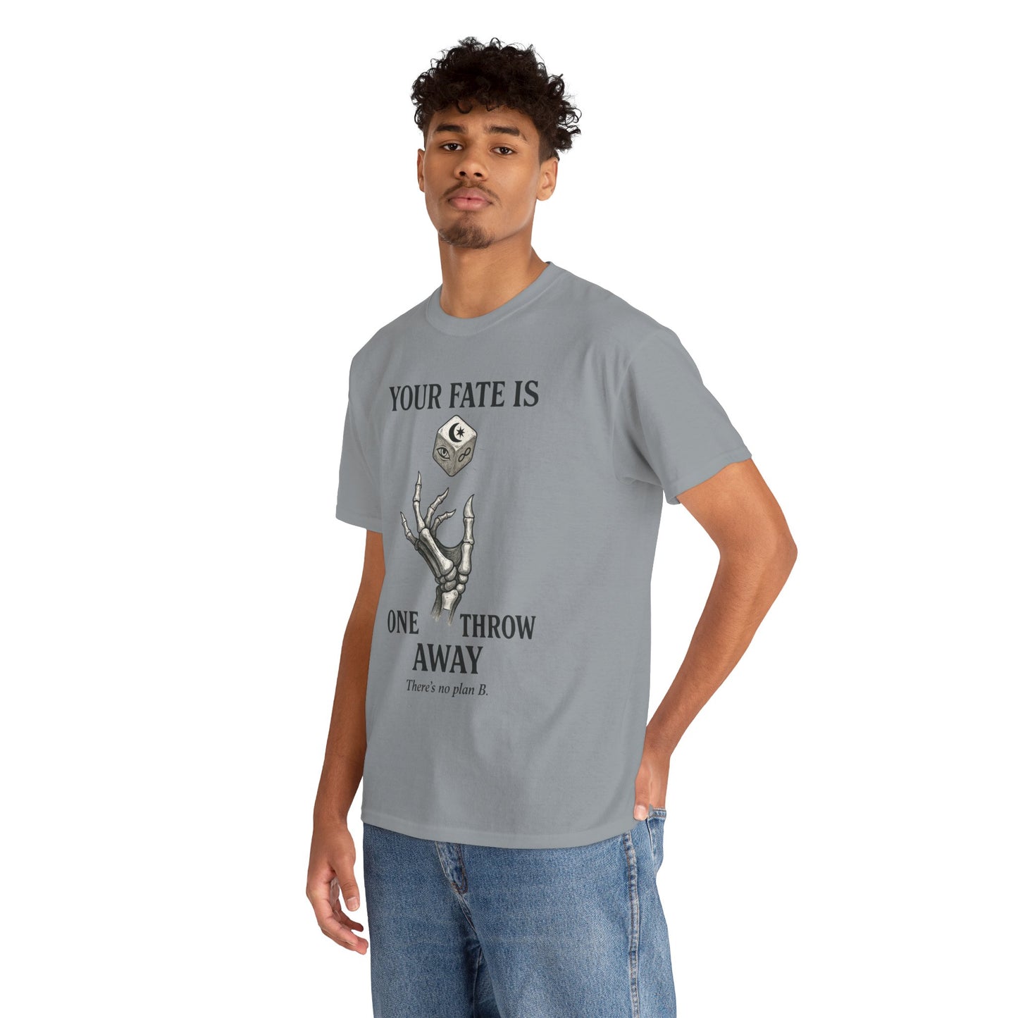 Your Fate Mens Heavy Cotton Tee, Skeleton Dice Graphic T-Shirt, Trendy Gift for Gamers, Gambling Tee, Unique Quote Apparel