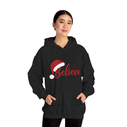 Believe Christmas Women's Hoodie, Minimal Santa Hat Holiday Sweatshirt for Women