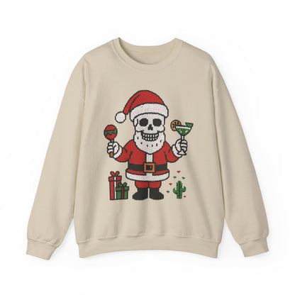 Funny Santa Skull Christmas Men's Sweatshirt, Holiday Margarita Pullover