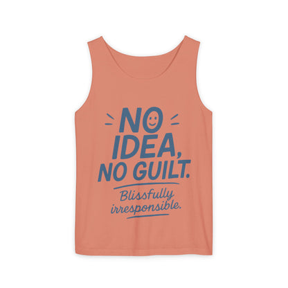 Mens Funny Tank Top, No Idea No Guilt Quote, Blissfully Irresponsible Gym Shirt, Casual Sleeveless Top, , Fun Party Shirt