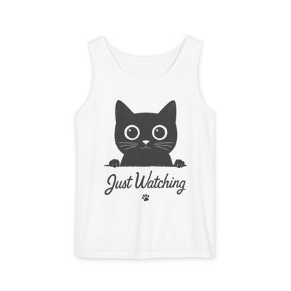 Just Watching Cat Womens Tank Top - Cute Black Kitty Sleeveless Shirt - Funny Summer Cat Lover Gift, Summer Beach Wear, Pet Themed Apparel