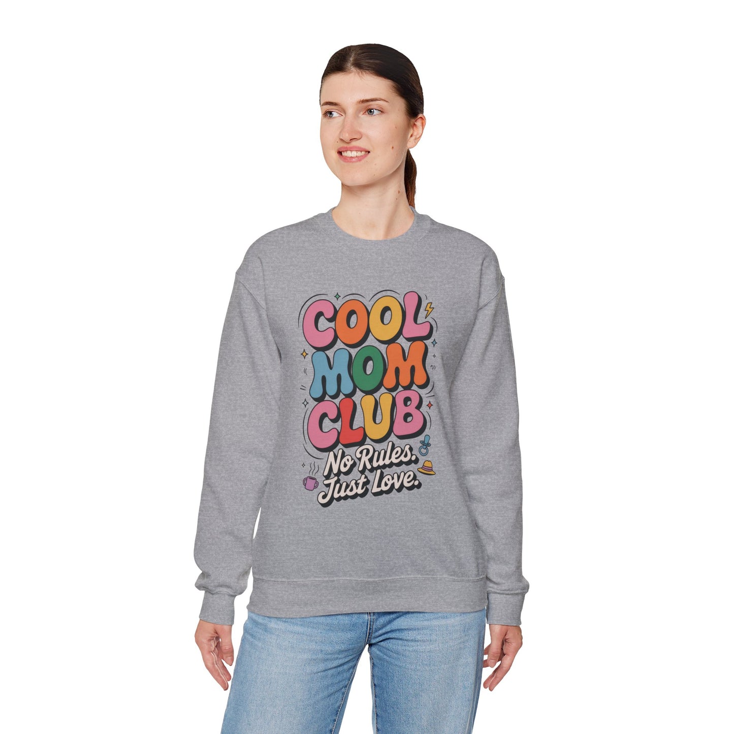 Cool Mom Club Sweatshirt, Gift for Moms, Mother's Day, No Rules Just Love, Retro Colorful Unisex Heavy Blend Crewneck