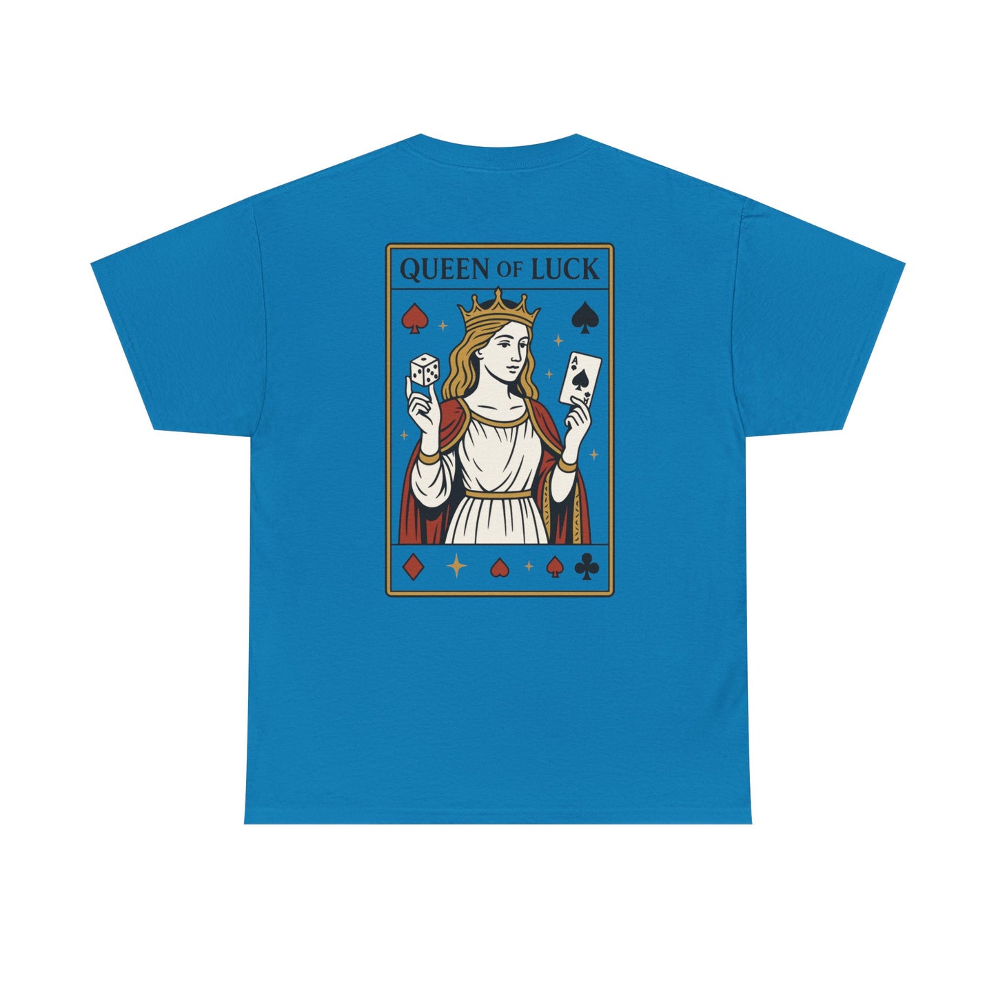 Queen of Luck Front & Back Print unisex T-Shirt, Roll the Dice Tee for Men, Vintage Gambling Shirt, Casino Gift, Poker Gift, Card Games Gift