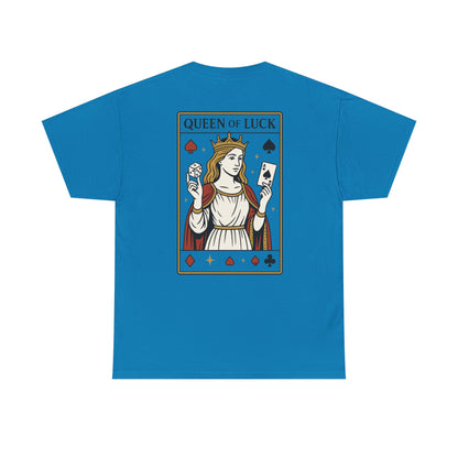 Queen of Luck Front & Back Print unisex T-Shirt, Roll the Dice Tee for Men, Vintage Gambling Shirt, Casino Gift, Poker Gift, Card Games Gift