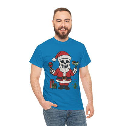 Funny Santa Skull Christmas Men's Shirt, Holiday Margarita Tee for Men