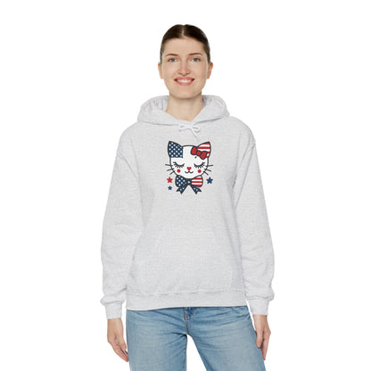 Cute Cat Patriot Women's Hoodie, Women's Heavy Blend Sweatshirt, Gift for Cat Lovers, 4th of July Apparel, Perfect for Independence Day
