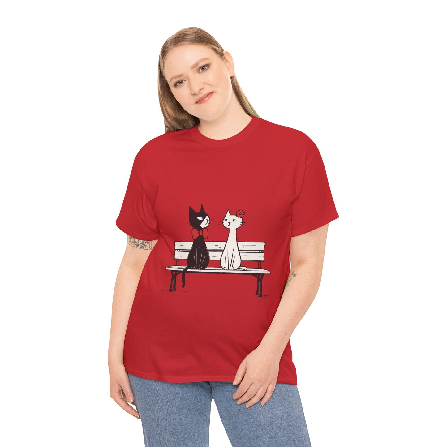 Cute Cat Lovers Tee, Womens Heavy Cotton Tee for Pet Owners, Funny Cat Shirt, Gift for Cat Lovers, Casual T-Shirt, Animal Art Tee