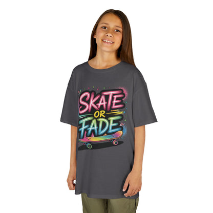 Skate Or Fade Girls Shirt, Colorful Graffiti Skateboarding Tee, Kids Heavy Cotton™ Tee