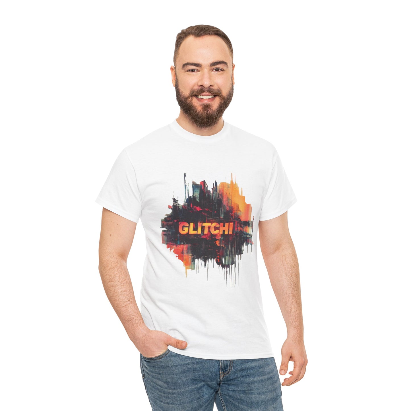 Glitch Art Unisex Heavy Cotton Tee, Trendy Graphic Top, Gift for Tech Lovers, Abstract Street Style Graphic Tee,Techcore Aesthetic Shirt