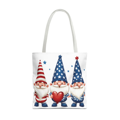 Patriotic Gnome Tote Bag, Stars and Stripes Reusable Grocery Bag, Cute Gnome Summer Bag, Holiday Gift Tote, Eco-Friendly Shopping Bag