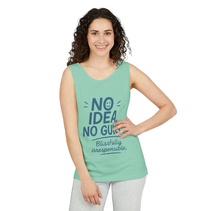Womens No Guilt Tank Top, No Idea Funny Quote, Blissfully Irresponsible Workout Tee, Casual Sleeveless Top, Summer Activewear, Relaxed Style