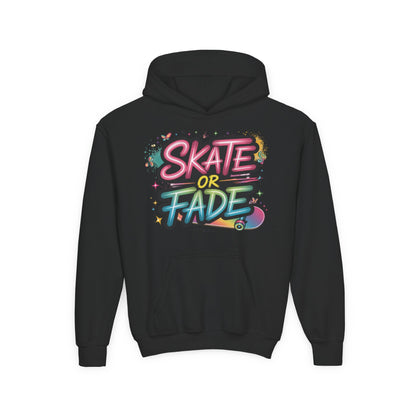 Youth Heavy Blend Hooded Sweatshirt, Skate Or Fade Girls Shirt, Colorful Graffiti Skateboarding Hoodie