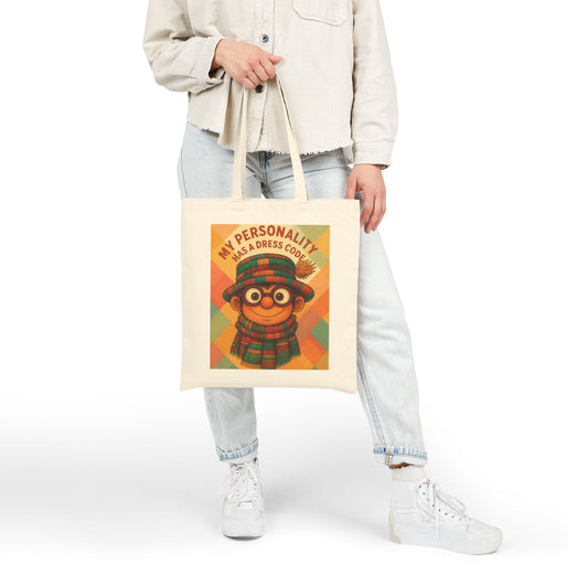 My Personality Has a Dress Code Tote Bag, Colorful Boho Character Cotton Canvas Bag, Funny Quote Gift, Quirky Fashion Illustration Shopper