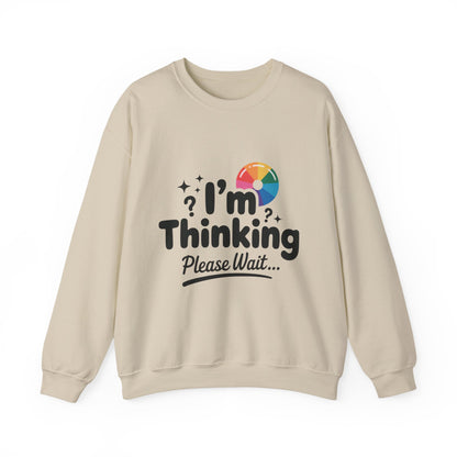 Funny - Im Thinking Please Wait - Mens Sweatshirt, Cute Geeky Gift for Introverts, Programmers, Designers, Humor Crewneck, Gift for Adults