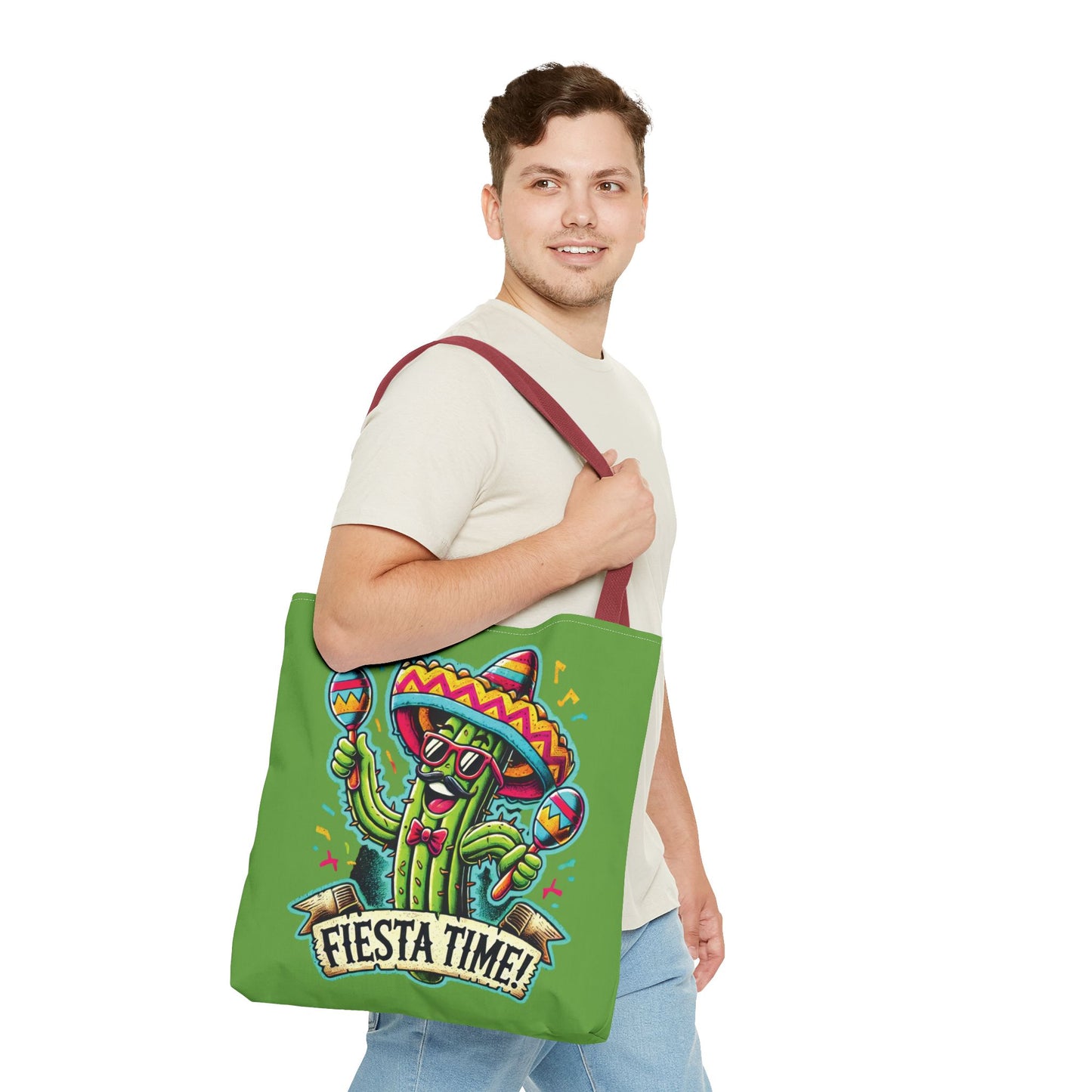 Fiesta Time Cactus Tote Bag, Funny Mexican Party Gift, Sombrero Maracas Print, Cinco de Mayo Bag, Summer Festival Tote, Beach Bag, Shopping