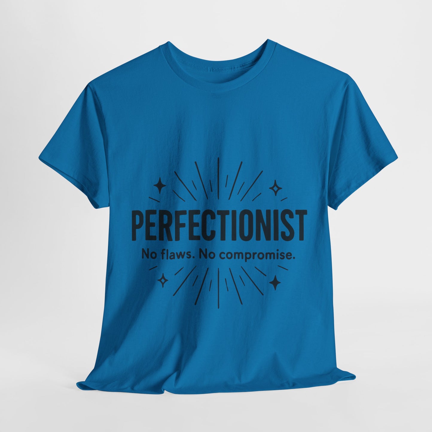 Mens Perfectionist T-Shirt, No Flaws No Compromise, Minimal Bold Graphic Tee, Gift for OCD, Clean Freak, or Detail-Oriented Men