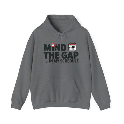 Men's Hoodie Funny Mind The Gap, London Tube Inspired Office Humor Hoodie, Comfy Graphic Sweatshirt