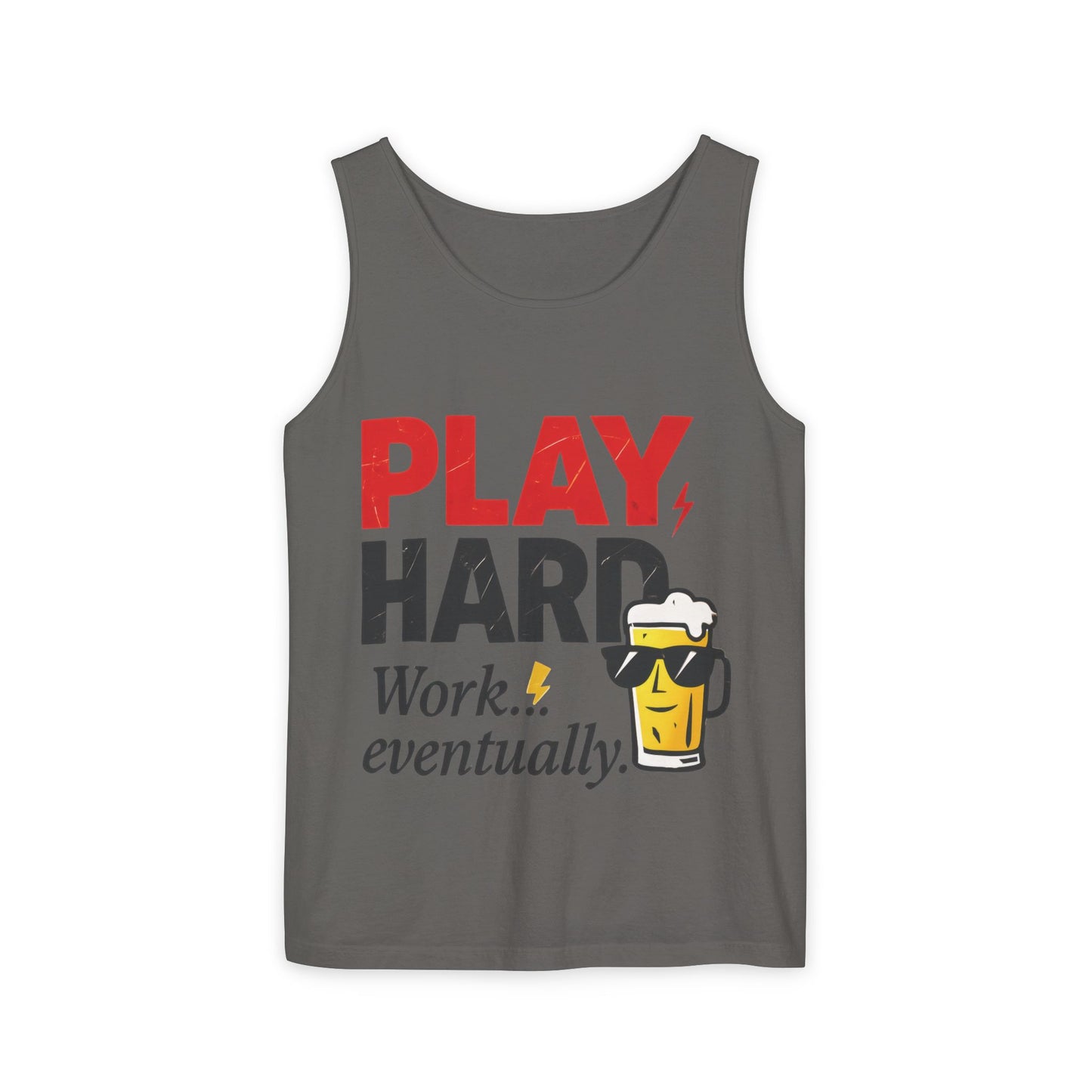 Casual Tank Top with Play Hard Print, Fun Summer Apparel, Gift for Dad or Friends, Beach Wear, Workout Top, Party Attire